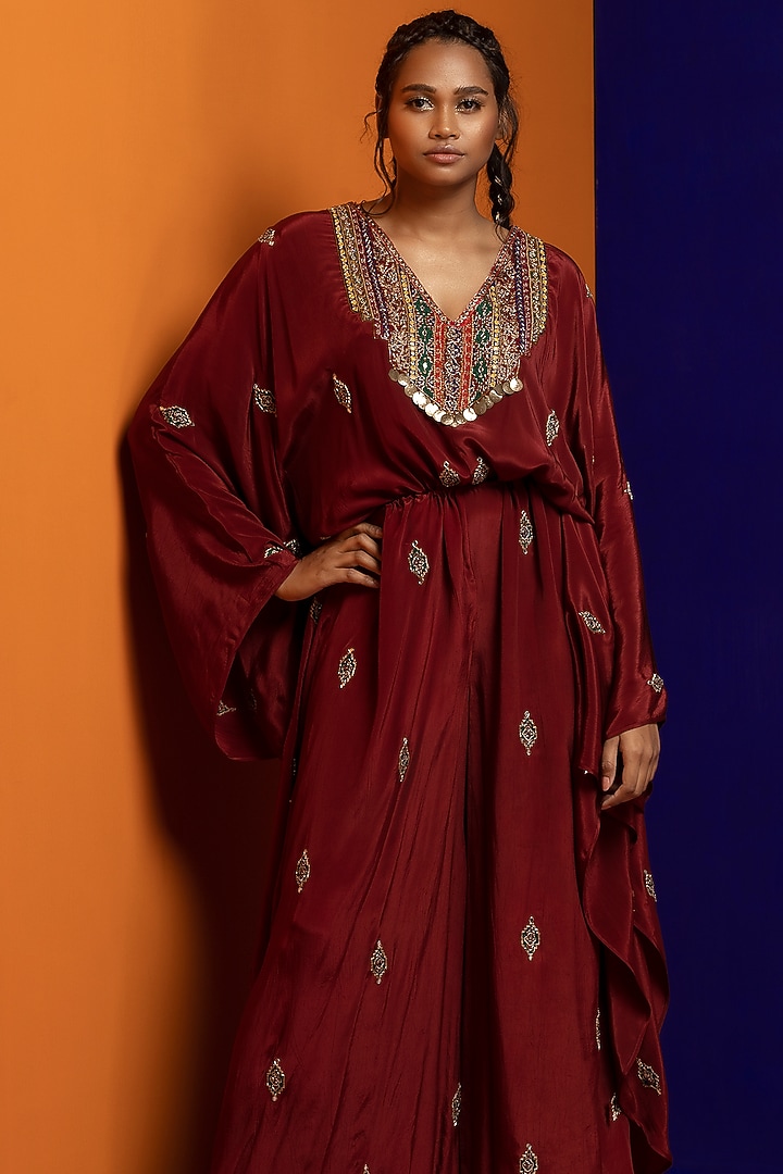 Plum Hand Embroidered Jumpsuit by Rajat tangri at Pernia's Pop Up Shop