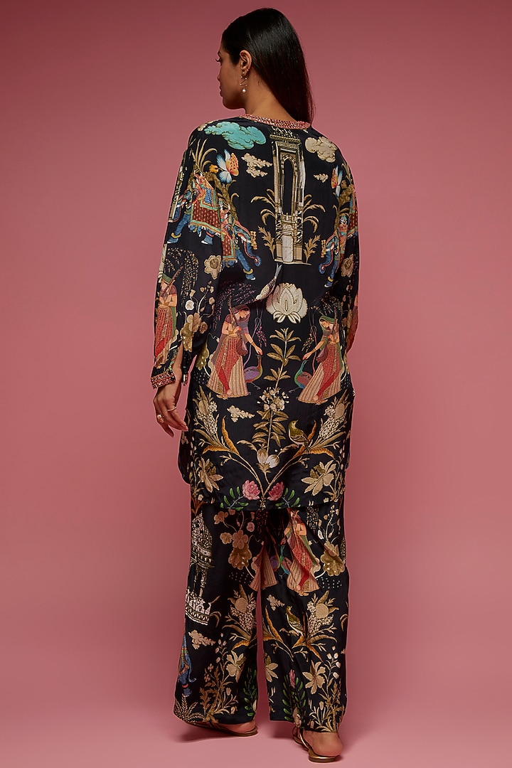 Black Crepe Hand Embroidered Co-Ord Set by Rajat tangri at Pernia's Pop Up Shop
