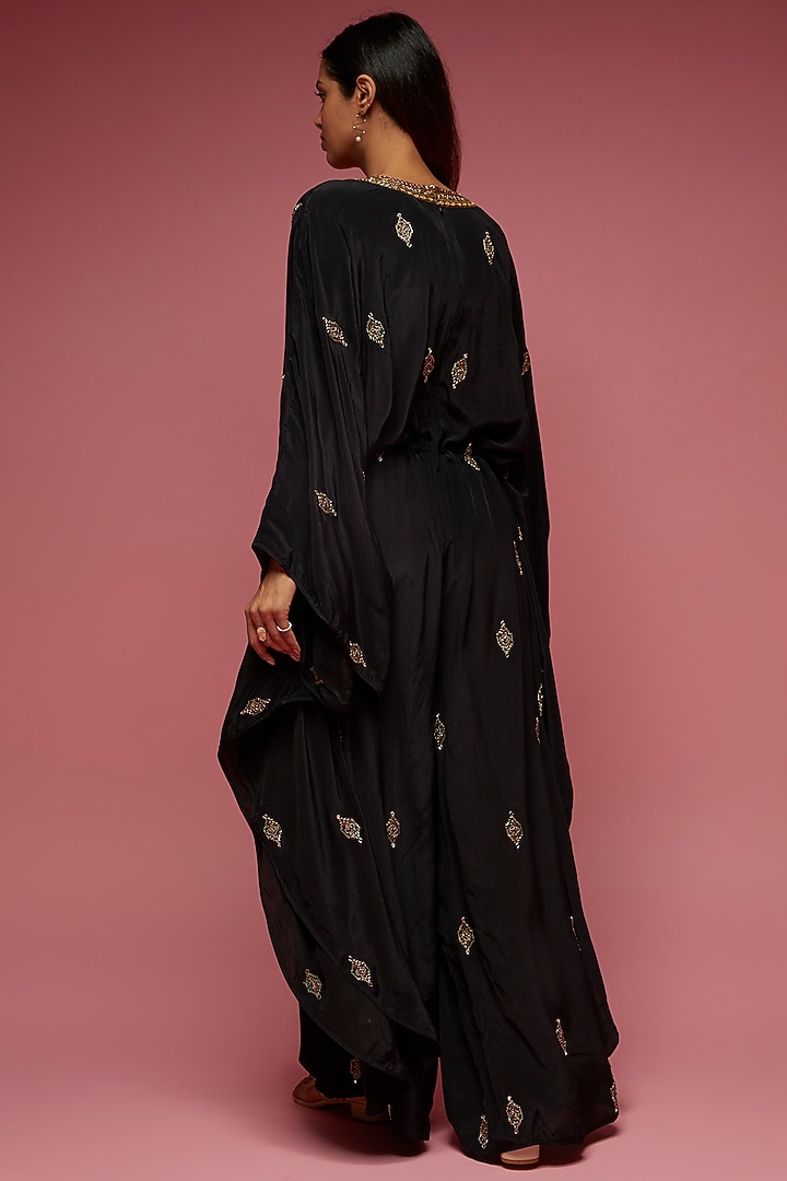 Black Crepe Hand Embroidered Jumpsuit by Rajat tangri at Pernia's Pop Up Shop
