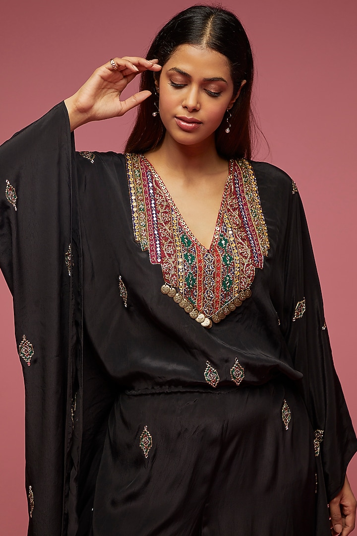 Black Crepe Hand Embroidered Jumpsuit by Rajat tangri at Pernia's Pop Up Shop