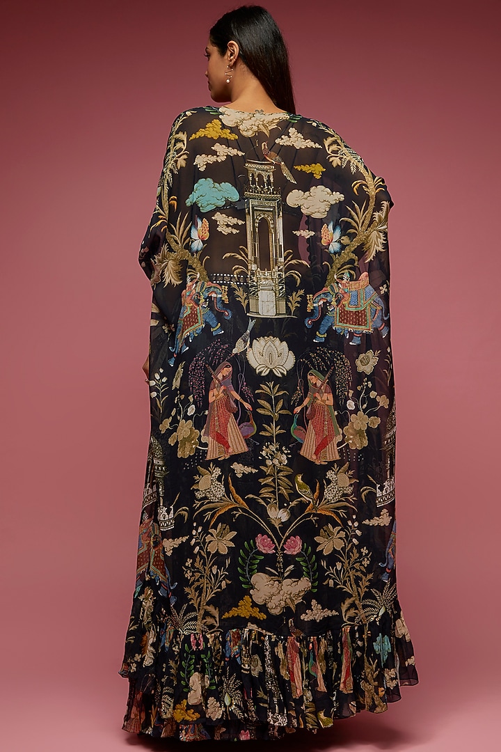 Black Georgette Hand Embroidered Wedding Lehenga Set by Rajat tangri at Pernia's Pop Up Shop