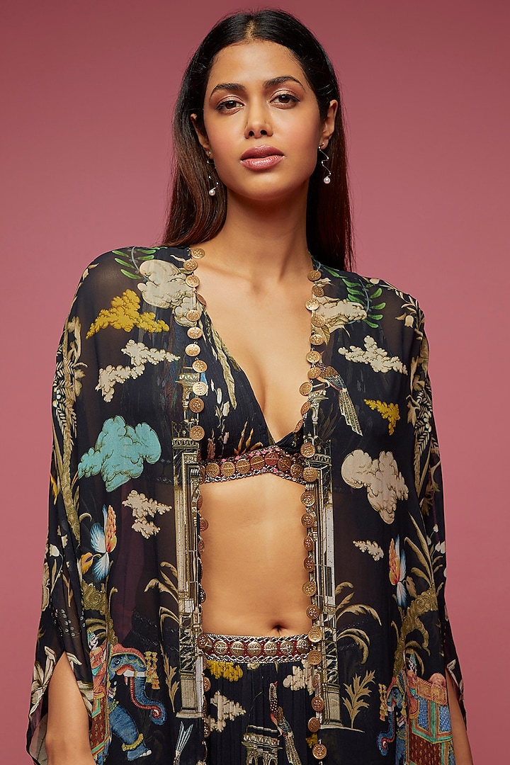 Black Georgette Hand Embroidered Wedding Lehenga Set by Rajat tangri at Pernia's Pop Up Shop
