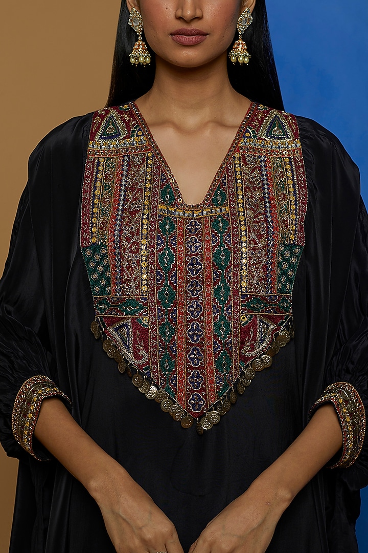 Black Hand Embroidered Kaftan Set by Rajat tangri at Pernia's Pop Up Shop