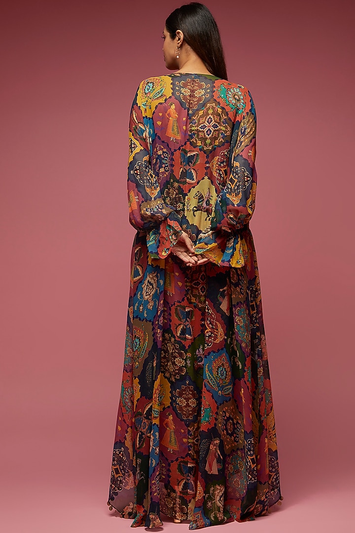 Multi-Colored Crepe Hand Embroidered Jacket Set by Rajat tangri at Pernia's Pop Up Shop
