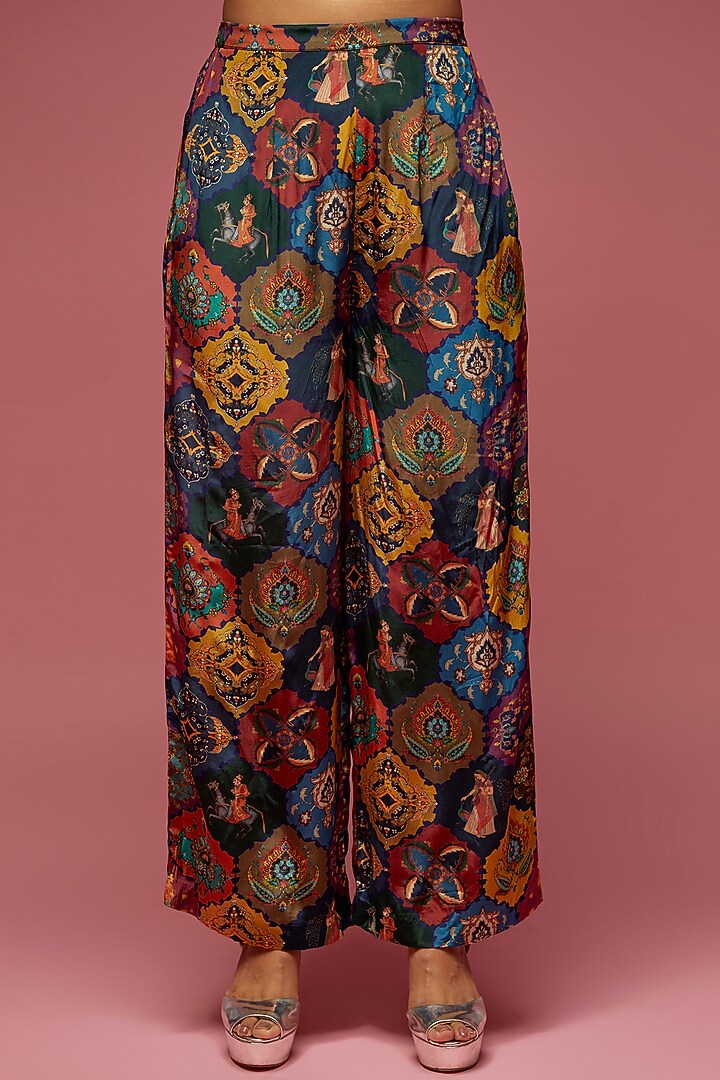 Multi-Colored Crepe Hand Embroidered Jacket Set by Rajat tangri at Pernia's Pop Up Shop