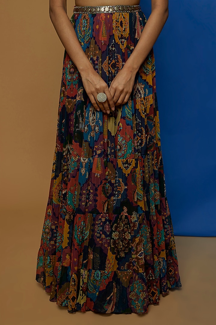 Multi-Coloured Printed Wedding Lehenga Set by Rajat tangri at Pernia's Pop Up Shop