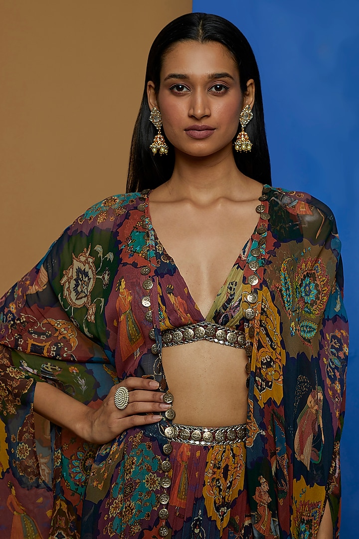 Multi-Coloured Printed Wedding Lehenga Set by Rajat tangri at Pernia's Pop Up Shop