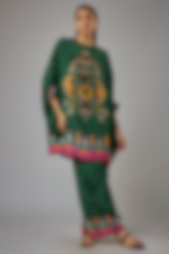 Green Crepe Printed Kaftan Set by Rajat tangri  at Pernia's Pop Up Shop