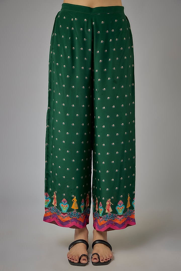 Green Crepe Printed Kaftan Set by Rajat tangri at Pernia's Pop Up Shop