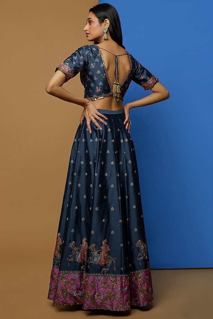 Navy Blue Hand Embroidered Wedding Lehenga Set by Rajat tangri at Pernia's Pop Up Shop