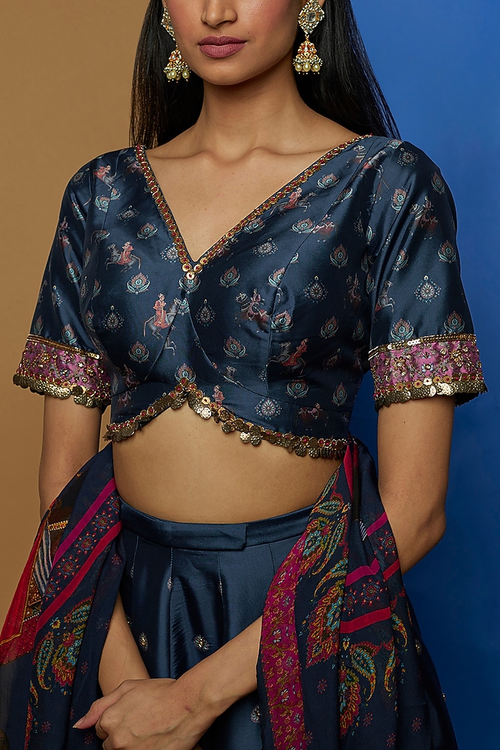 Navy Blue Hand Embroidered Wedding Lehenga Set by Rajat tangri at Pernia's Pop Up Shop