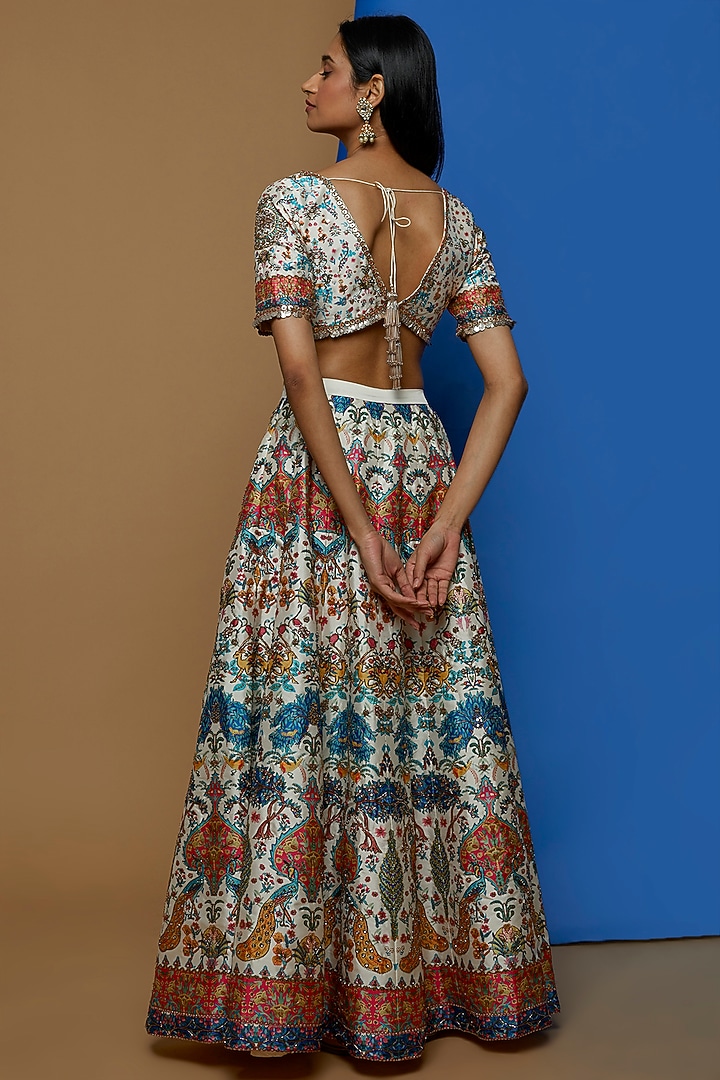 Ivory Printed Wedding Lehenga Set by Rajat tangri at Pernia's Pop Up Shop