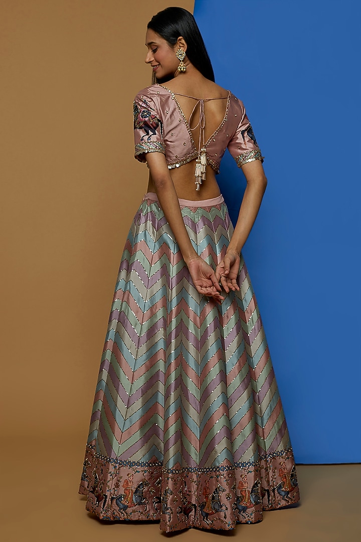 Multi-Coloured Printed & Embroidered Wedding Lehenga Set by Rajat tangri at Pernia's Pop Up Shop