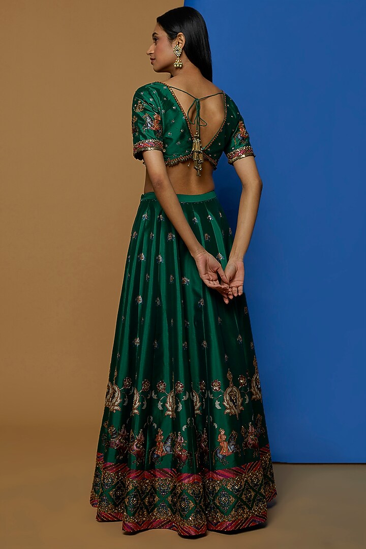 Emerald Green Printed Wedding Lehenga Set by Rajat tangri at Pernia's Pop Up Shop