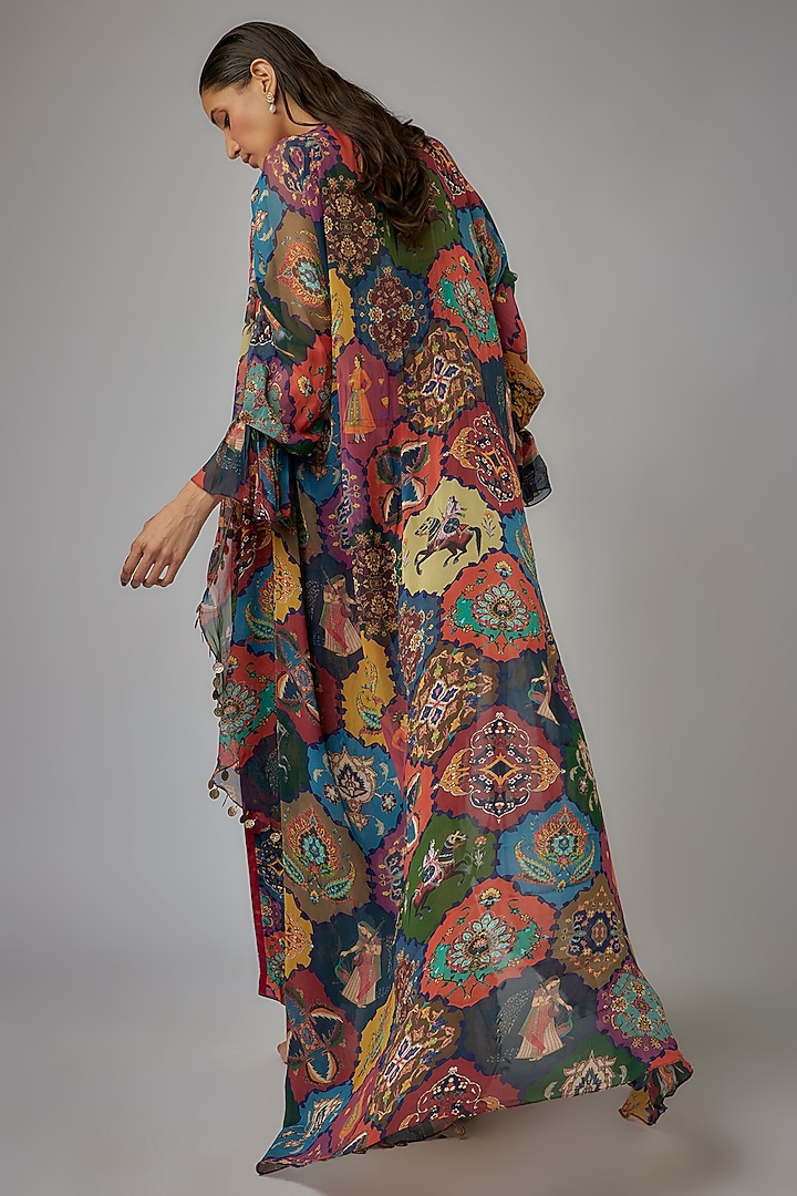 Multi-Colored Crepe & Georgette Embroidered Jacket Set by Rajat tangri at Pernia's Pop Up Shop