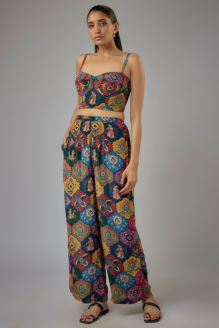 Multi-Colored Crepe & Georgette Embroidered Jacket Set by Rajat tangri at Pernia's Pop Up Shop