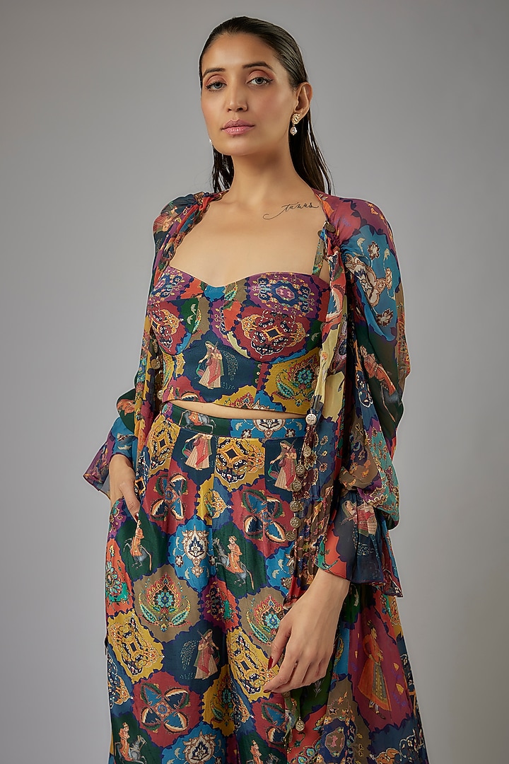 Multi-Colored Crepe & Georgette Embroidered Jacket Set by Rajat tangri at Pernia's Pop Up Shop