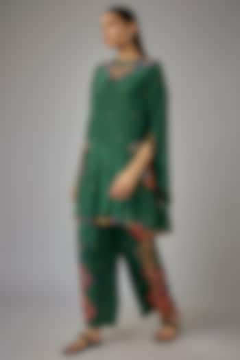 Green Crepe Printed Kaftan Set by Rajat tangri  at Pernia's Pop Up Shop