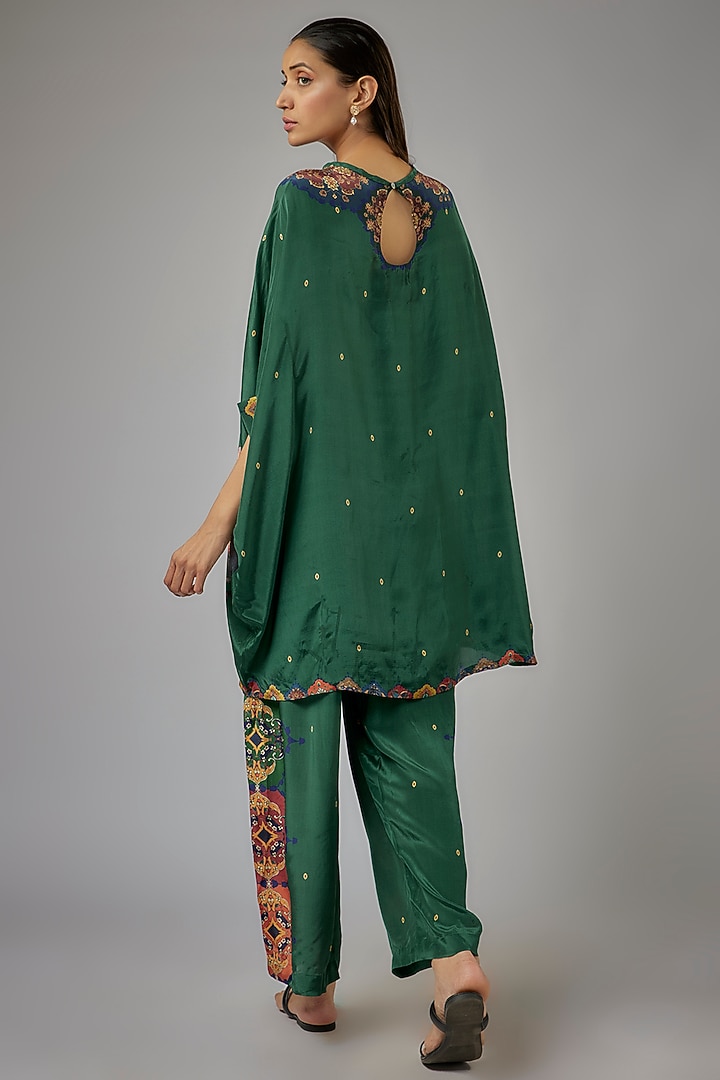 Green Crepe Printed Kaftan Set by Rajat tangri at Pernia's Pop Up Shop