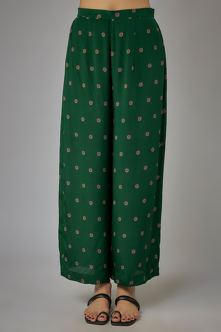 Green Crepe Printed Kaftan Set by Rajat tangri at Pernia's Pop Up Shop
