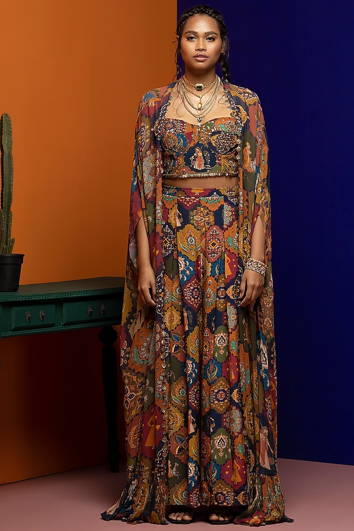 Multi-Colored Printed Cape Set by Rajat tangri  at Pernia's Pop Up Shop