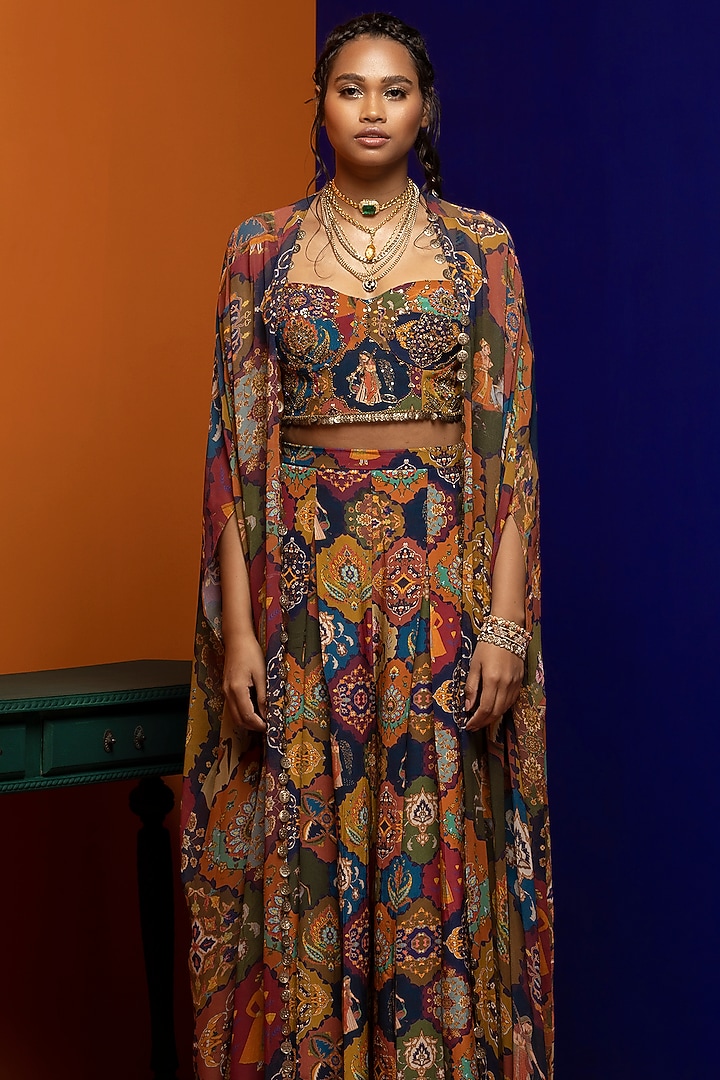 Multi-Colored Printed Cape Set by Rajat tangri at Pernia's Pop Up Shop