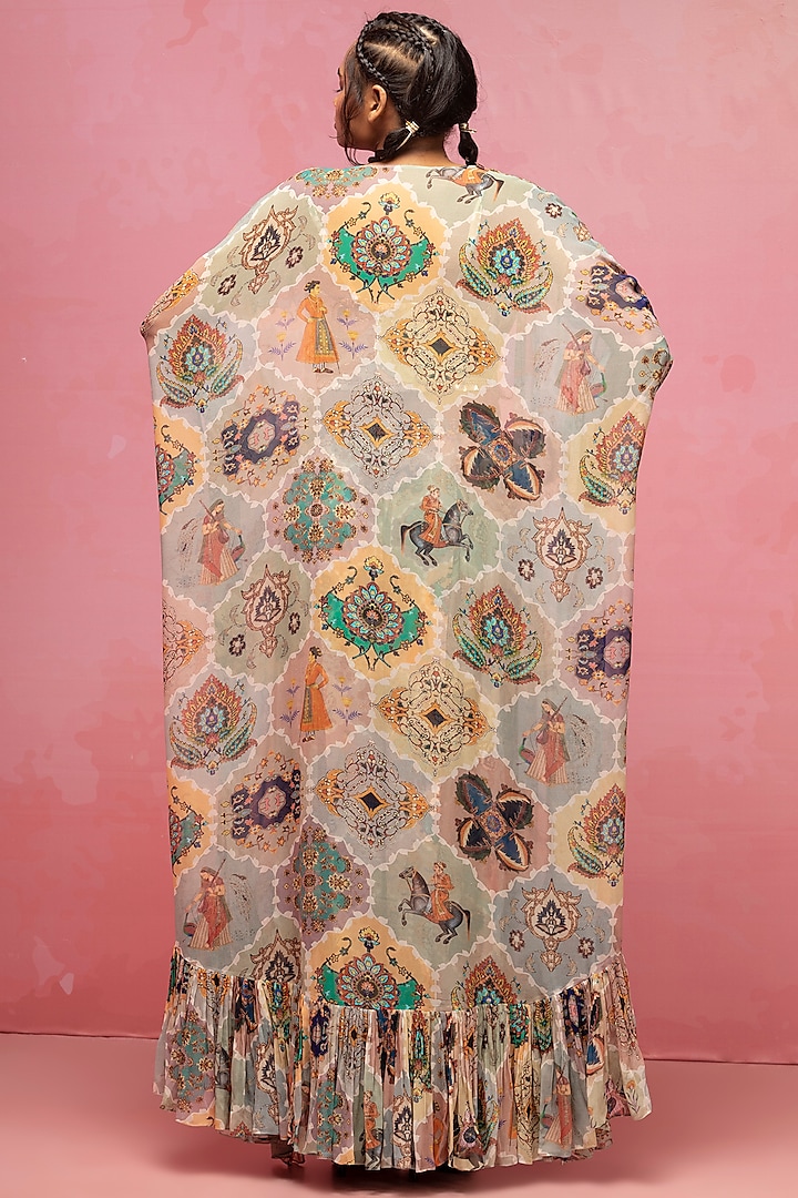 Pastel Mughal Printed Cape Set by Rajat tangri at Pernia's Pop Up Shop