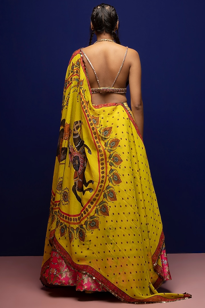 Mustard Embroidered Wedding Lehenga Set by Rajat tangri at Pernia's Pop Up Shop