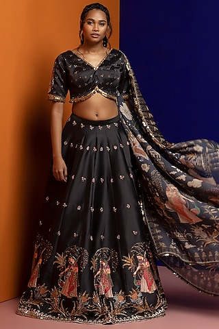 Black Embroidered Lehenga Set by Rajat tangri 