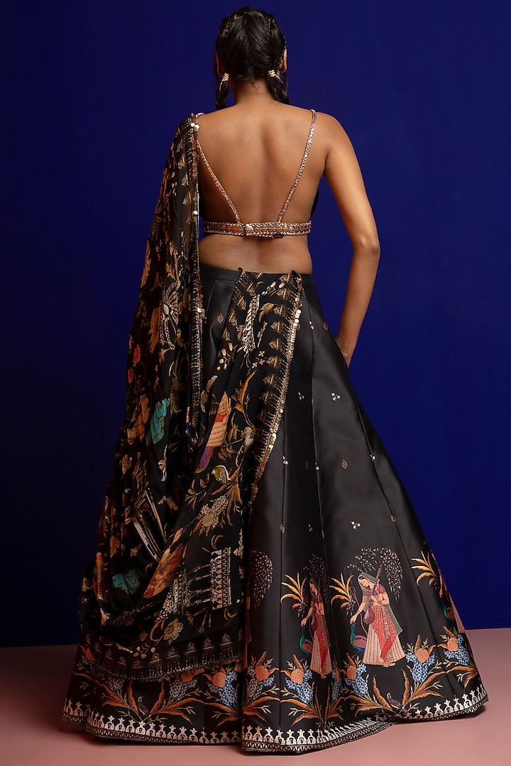 Black Hand Embroidered Wedding Lehenga Set by Rajat tangri at Pernia's Pop Up Shop