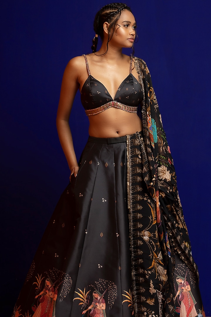 Black Hand Embroidered Wedding Lehenga Set by Rajat tangri at Pernia's Pop Up Shop