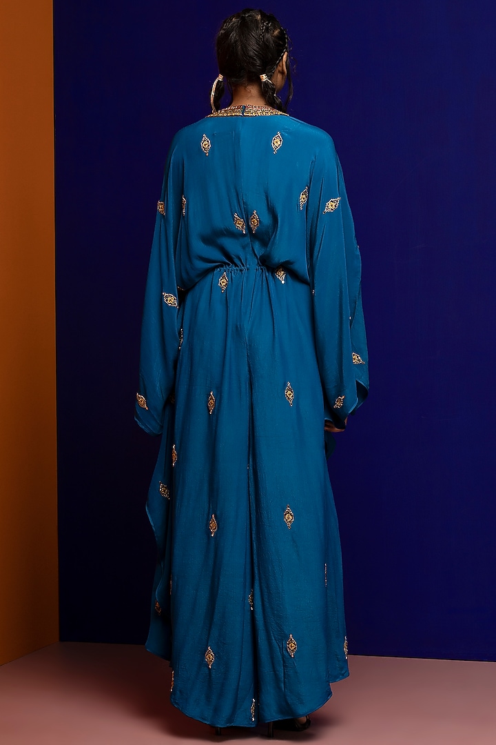 Teal Embroidered Jumpsuit by Rajat tangri at Pernia's Pop Up Shop