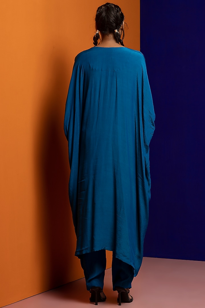 Teal Crepe Kaftan Set by Rajat tangri at Pernia's Pop Up Shop