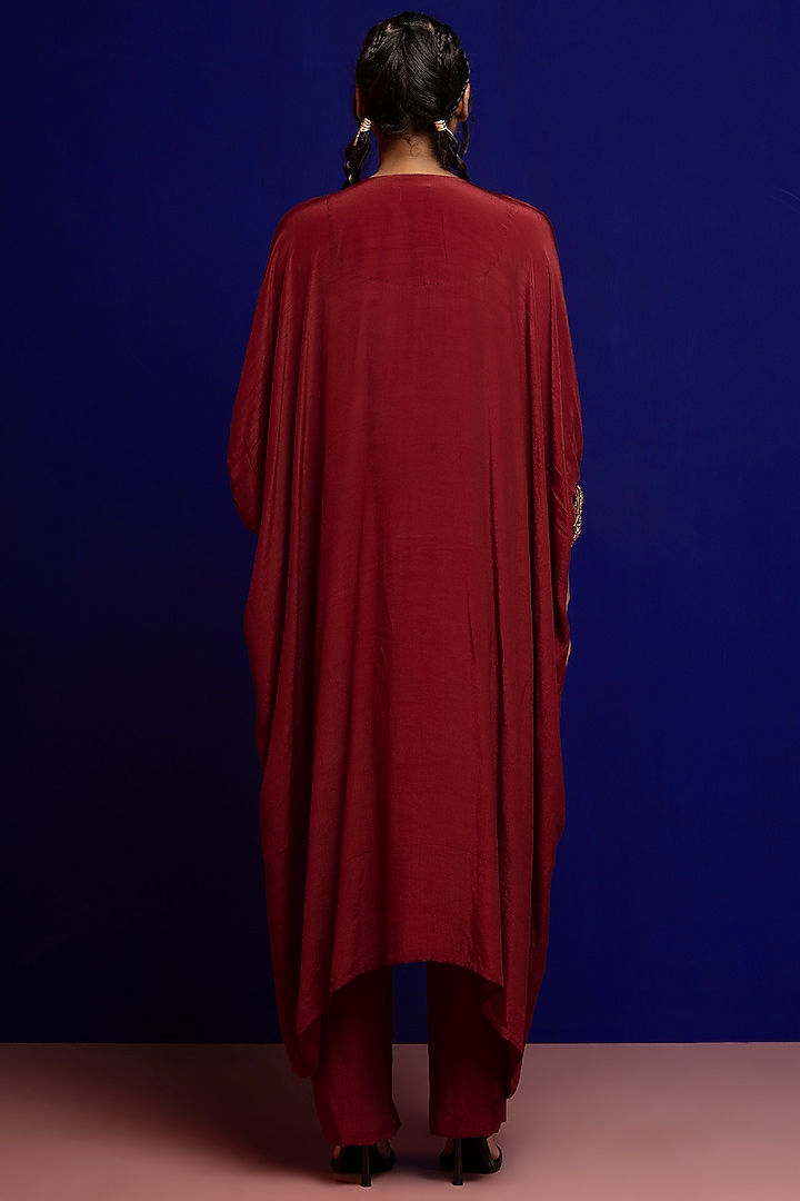 Plum Crepe Kaftan Set by Rajat tangri at Pernia's Pop Up Shop