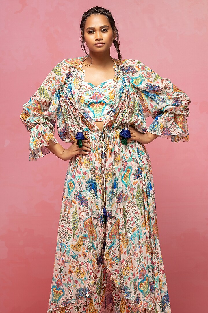 Ivory Crepe Jacket Set by Rajat tangri at Pernia's Pop Up Shop