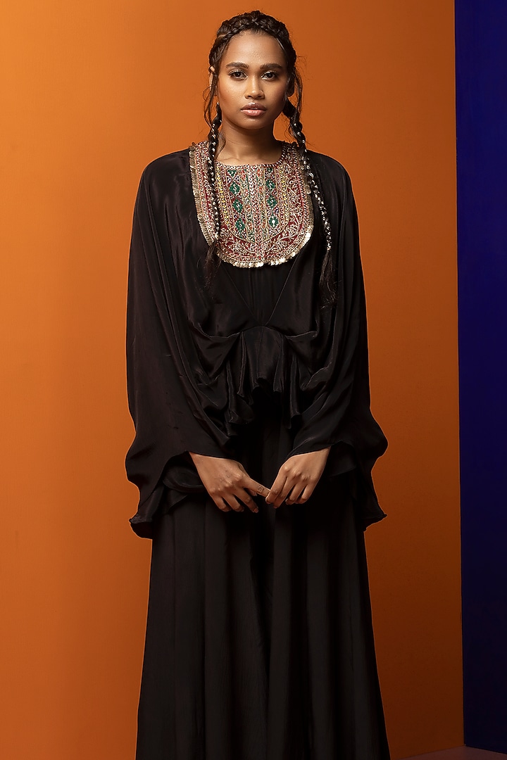 Black Crepe Pant Set by Rajat tangri at Pernia's Pop Up Shop