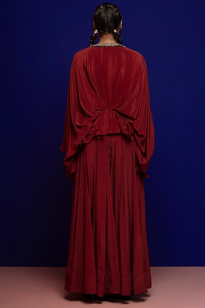Maroon Crepe Pant Set by Rajat tangri at Pernia's Pop Up Shop