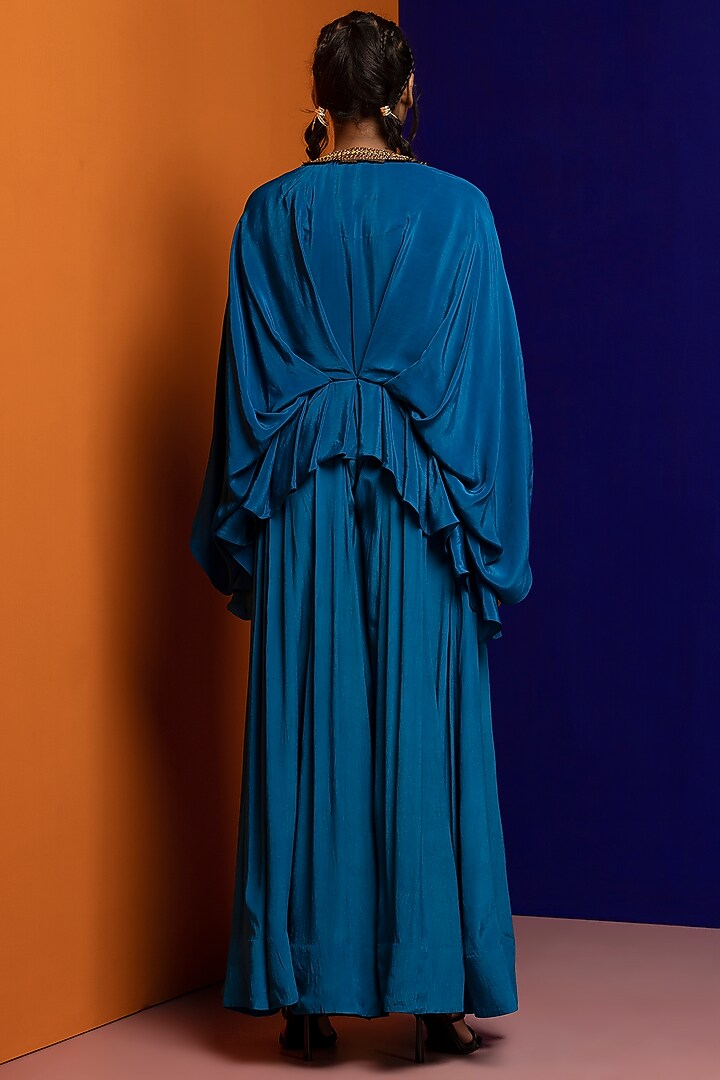 Turquoise Crepe Pant Set by Rajat tangri at Pernia's Pop Up Shop