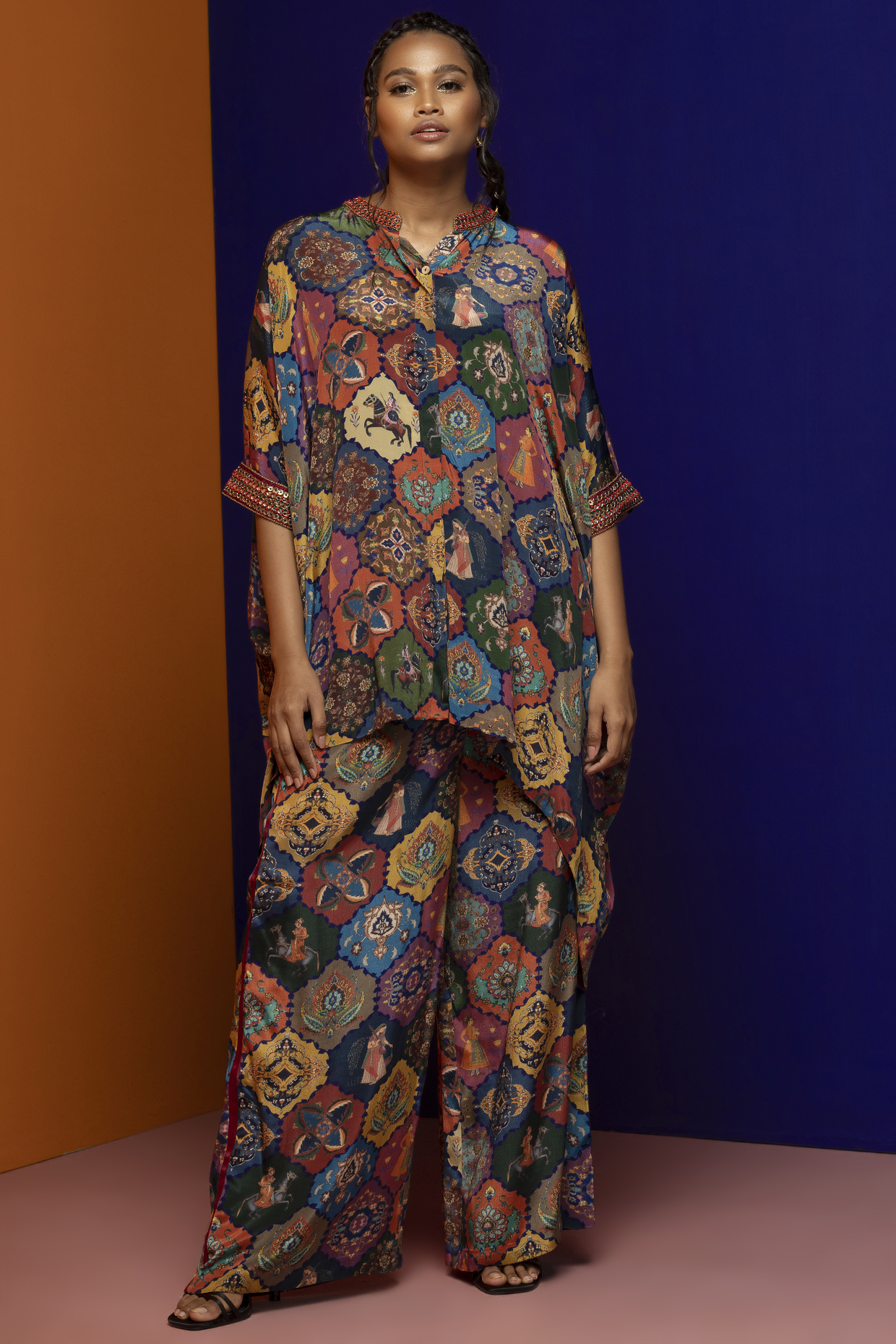 Multi-Colored Crepe Co-Ord Set by Rajat tangri  at Pernia's Pop Up Shop