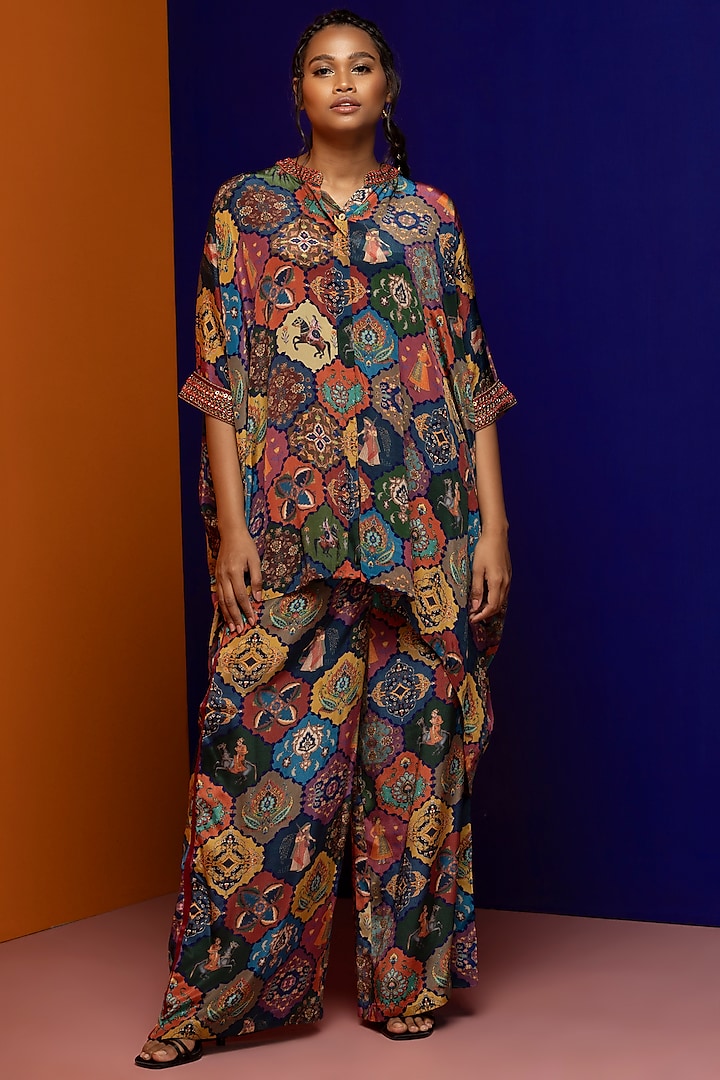 Multi-Colored Crepe Co-Ord Set by Rajat tangri  at Pernia's Pop Up Shop
