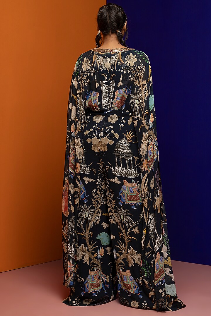 Black Georgette Jumpsuit by Rajat tangri at Pernia's Pop Up Shop