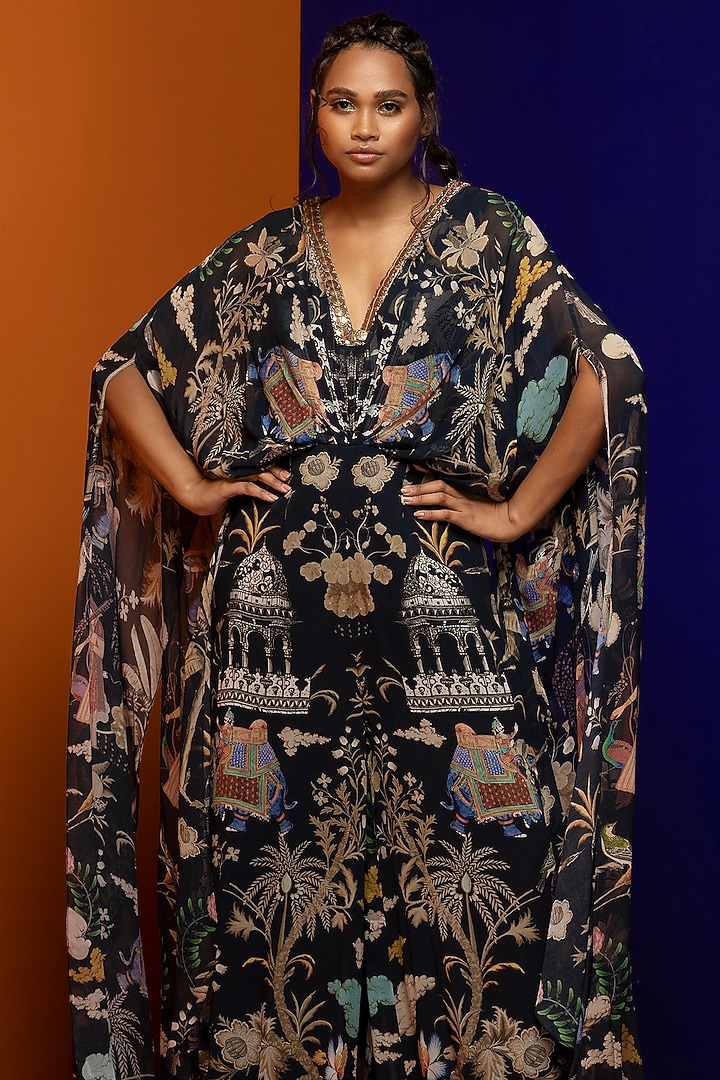 Black Georgette Jumpsuit by Rajat tangri at Pernia's Pop Up Shop