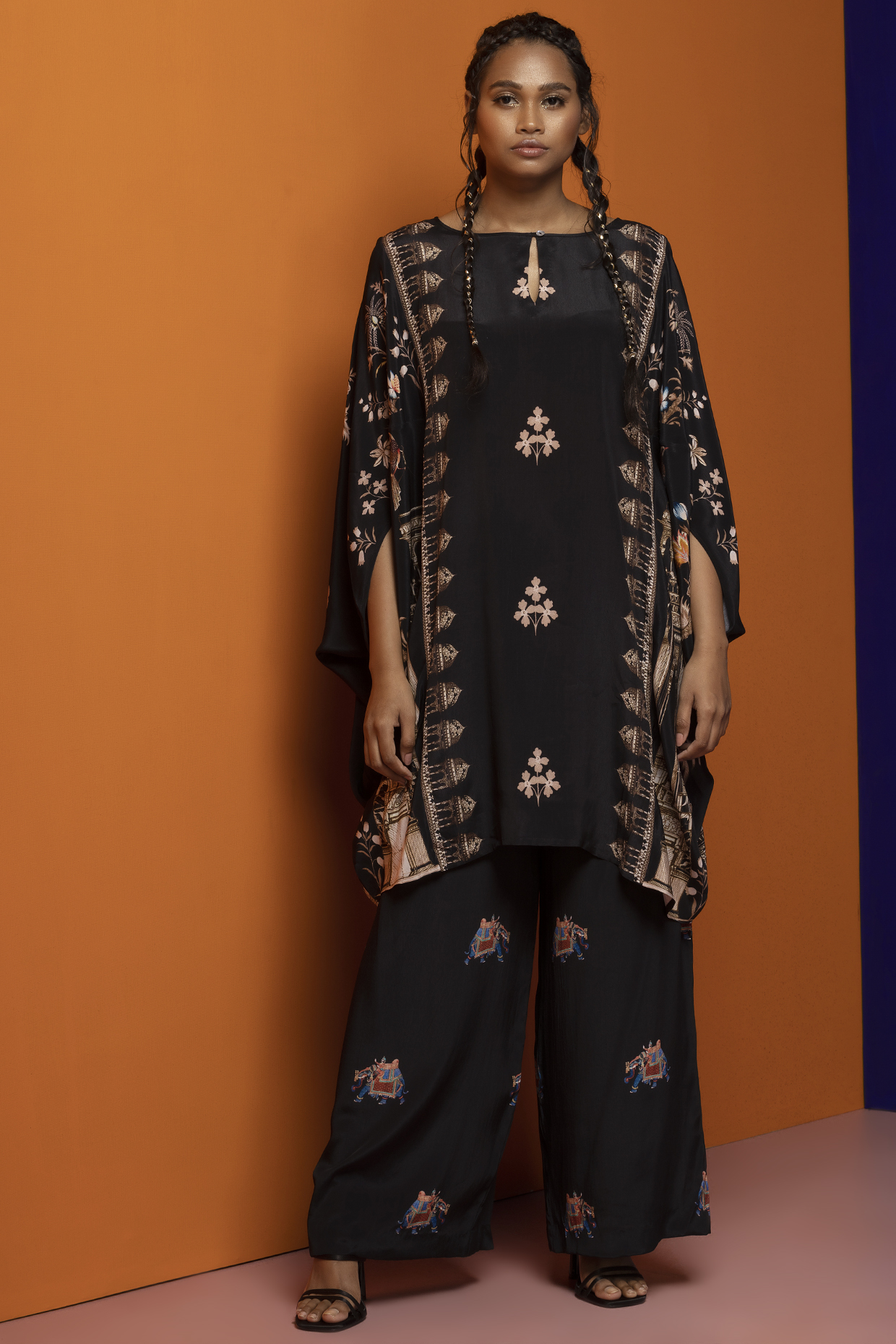 Black Crepe Kaftan Set by Rajat tangri  at Pernia's Pop Up Shop