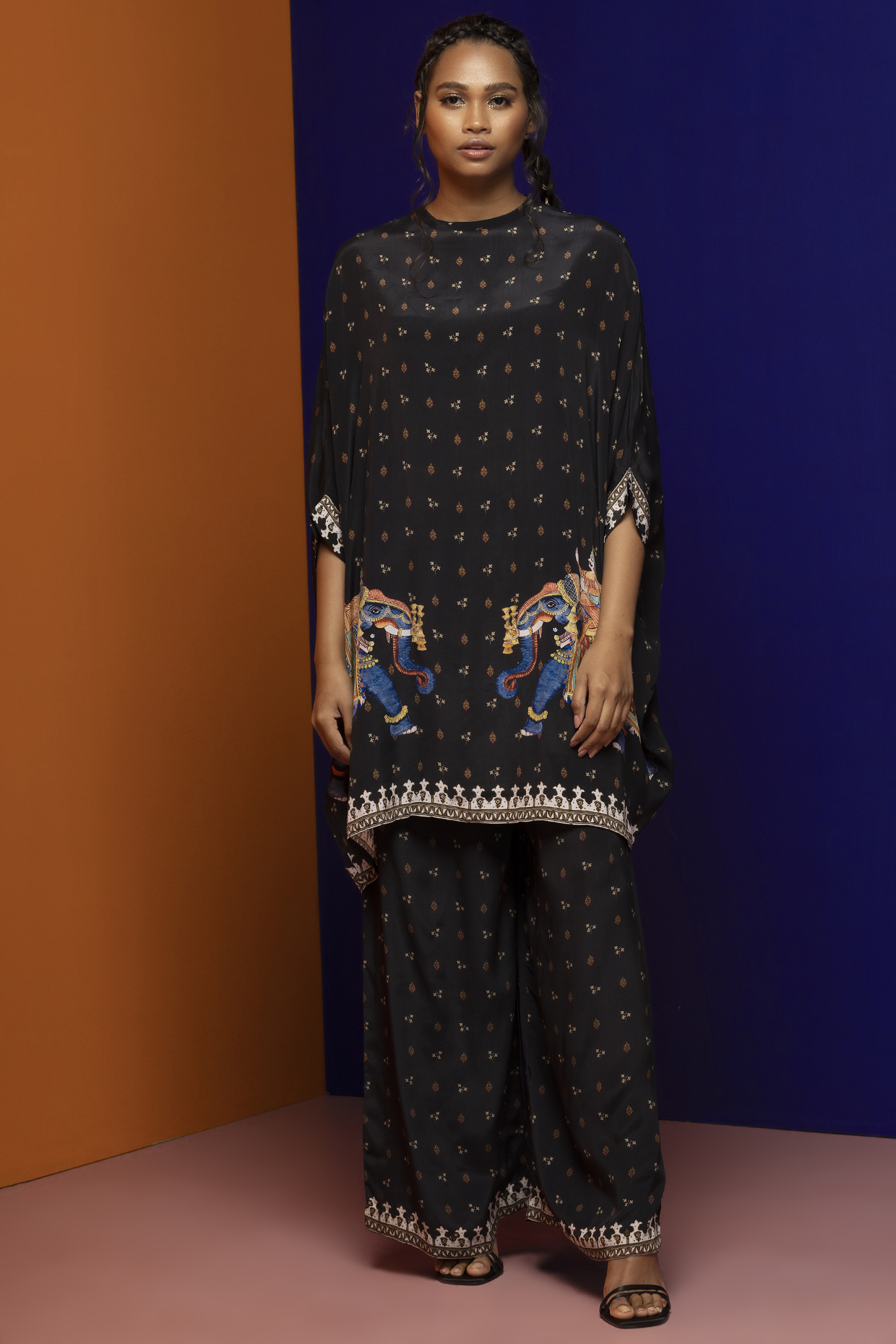 Black Crepe Kaftan Set by Rajat tangri  at Pernia's Pop Up Shop