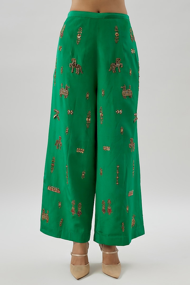 Green Crepe Hand Embroidered Jacket Set by Rajat tangri  at Pernia's Pop Up Shop