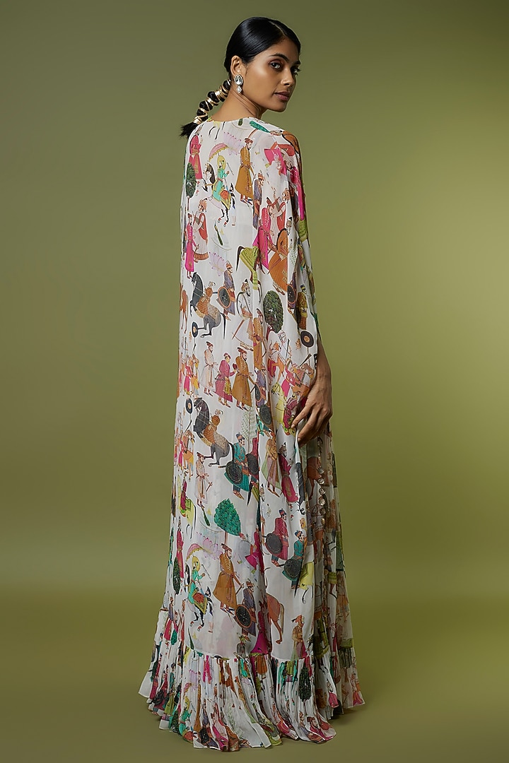 Ivory Georgette Hand Embroidered Flowy Wedding Lehenga Set by Rajat tangri at Pernia's Pop Up Shop