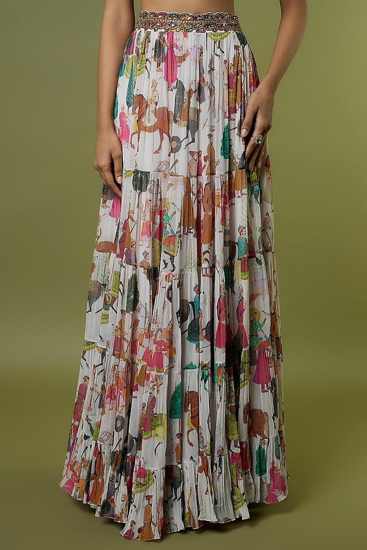 Ivory Georgette Hand Embroidered Flowy Wedding Lehenga Set by Rajat tangri at Pernia's Pop Up Shop