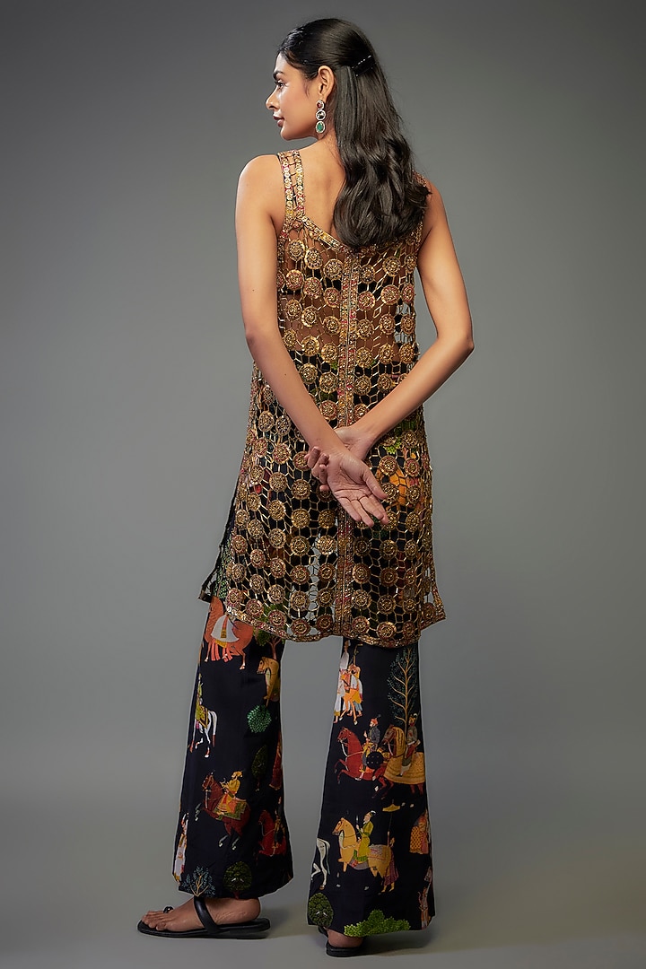 Black Mesh Hand Embroidered Kurta Set by Rajat tangri at Pernia's Pop Up Shop