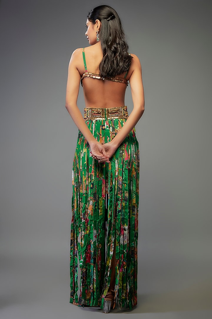 Green Crepe Hand Embroidered Fringed Wedding Lehenga Set by Rajat tangri at Pernia's Pop Up Shop