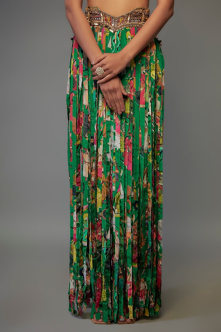 Green Crepe Hand Embroidered Fringed Wedding Lehenga Set by Rajat tangri at Pernia's Pop Up Shop